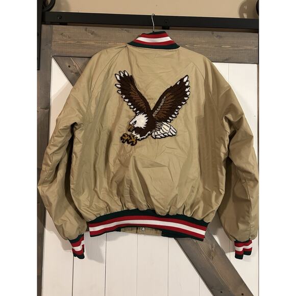 unknown Other - Vintage 80’s Button Up Jacket Tan Eagle On Back XL
